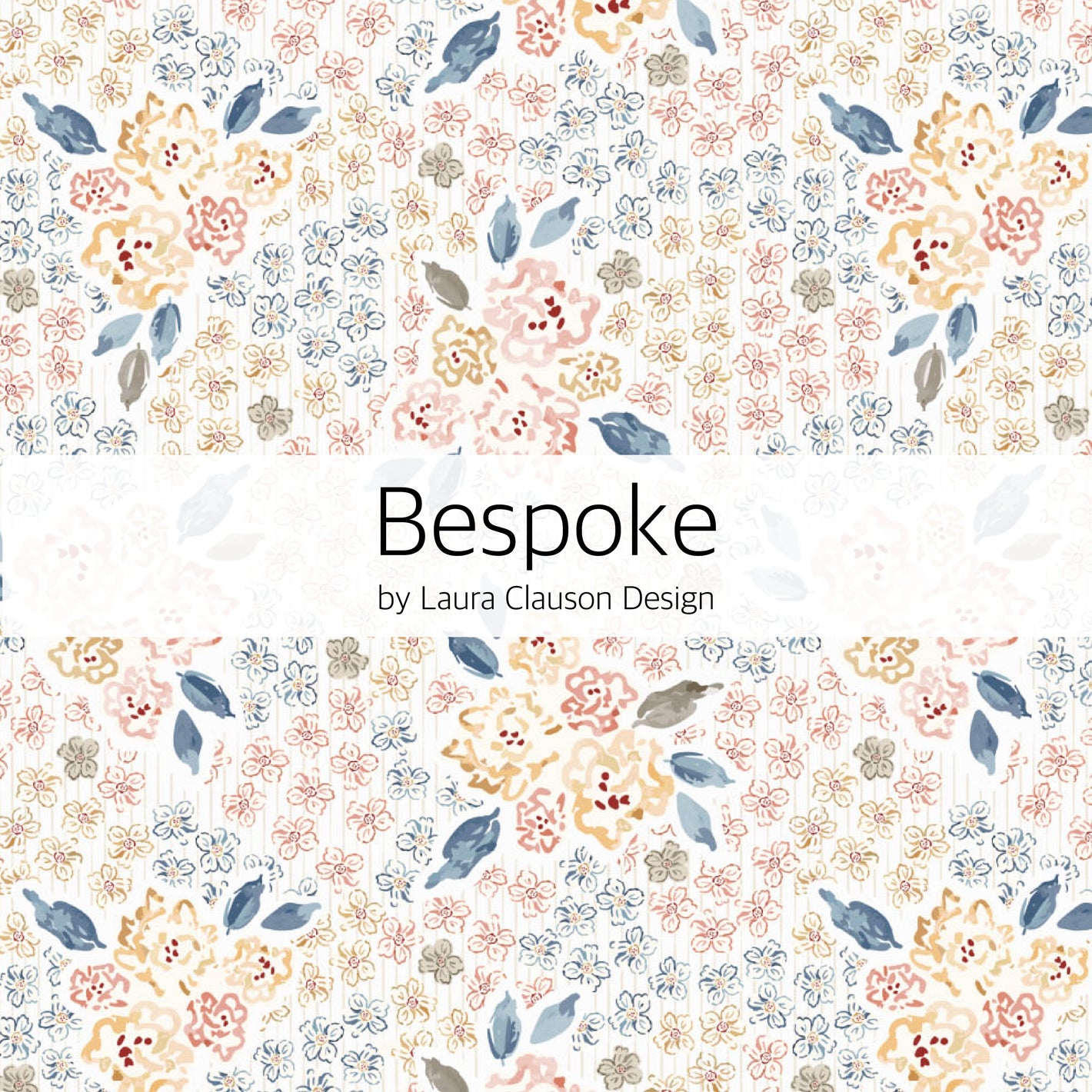 Floral patterned background with Bespoke by Laura Clauson Design text in the center.